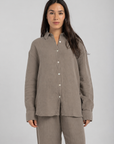 Women's Olive Linen Crinkle Shirt