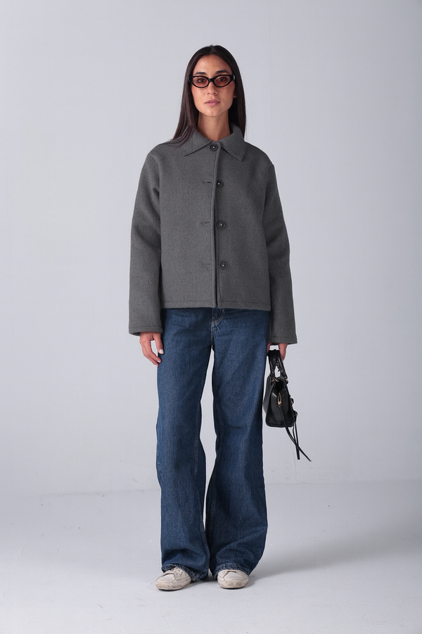 Women's Grey Wool Button Jacket