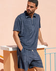 Navy Terry Towel Zip Polo