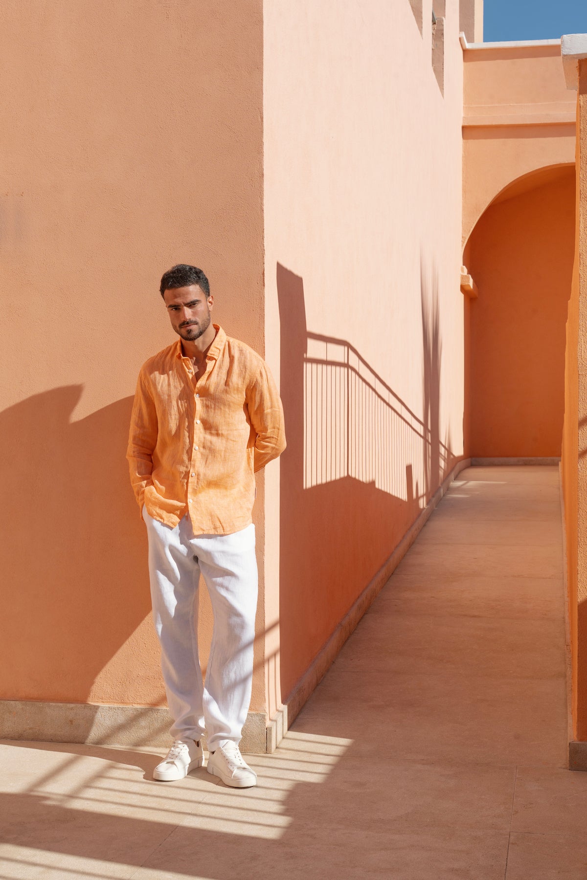 strapless open back dress Men's Orange Linen Shirt – Kai Collections