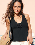 Black Knit Flower Top