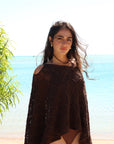 Women's Brown Crochet Poncho