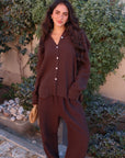 Women's Brown Linen Crinkle Shirt