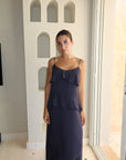Navy Ruffle Tencel Dress