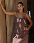 Brown Ruffle Tencel Dress