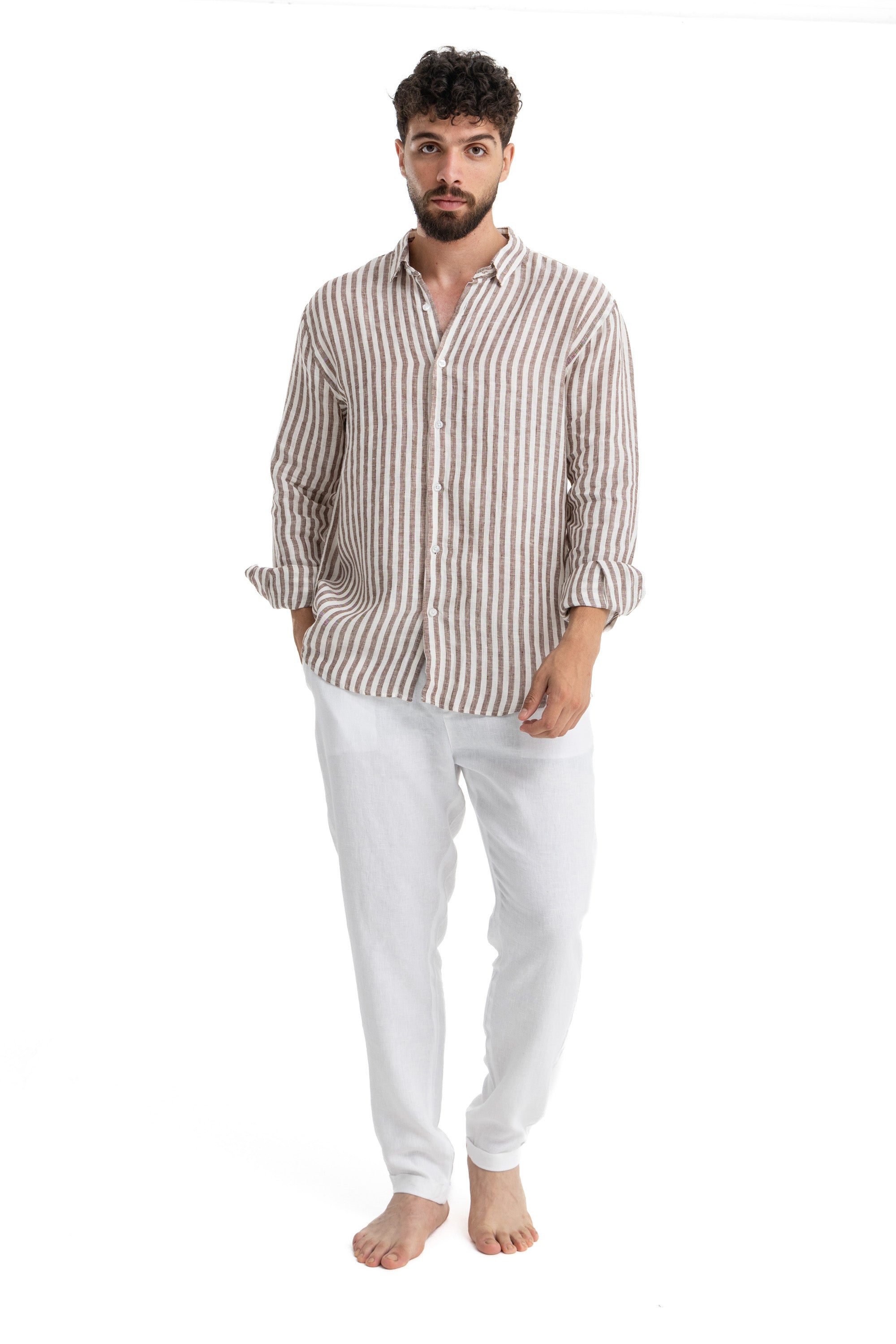 Brown Striped Linen Shirt