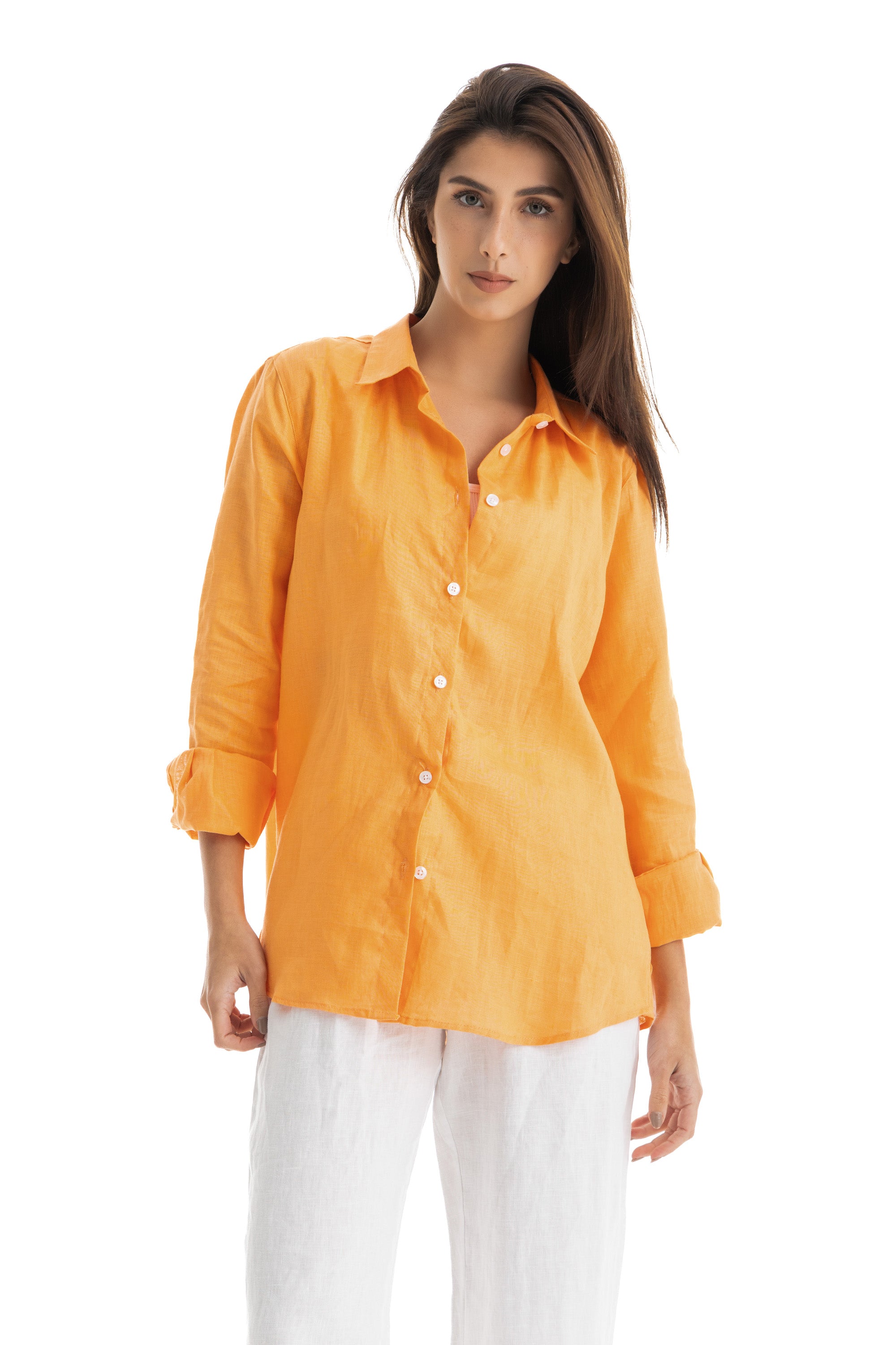 Womens Orange Linen Shirt – Kai Collections