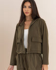 Olive Modal Zip Up Jacket