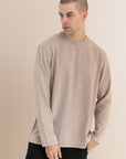 Beige Acid Wash Long Sleeve T-Shirt