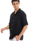 Black Honey-Comb Cuban Shirt