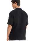 Black Honey-Comb Cuban Shirt
