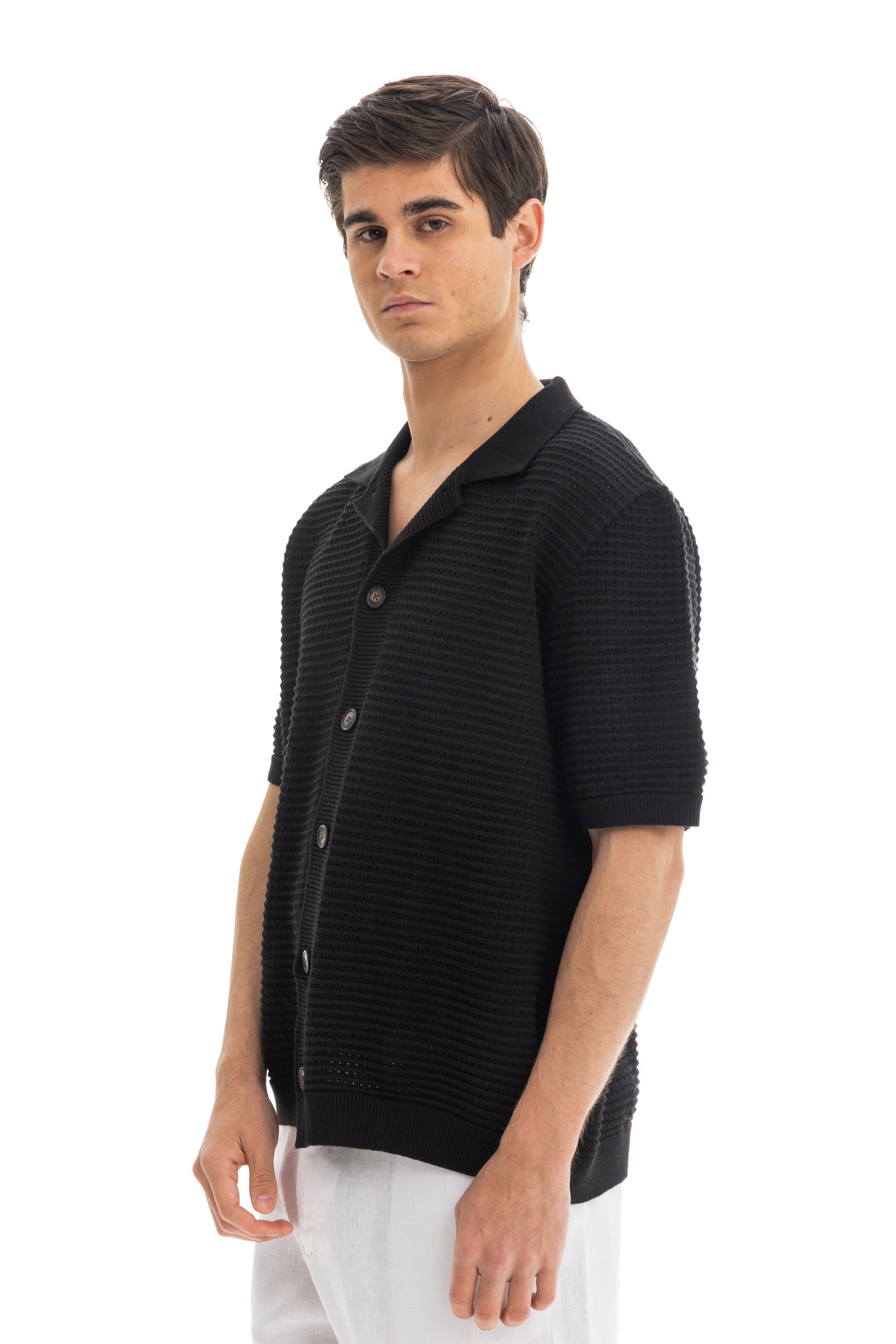 Selected Black Regular Self Design Shirt eaphi CLEAR YARN SHORT 