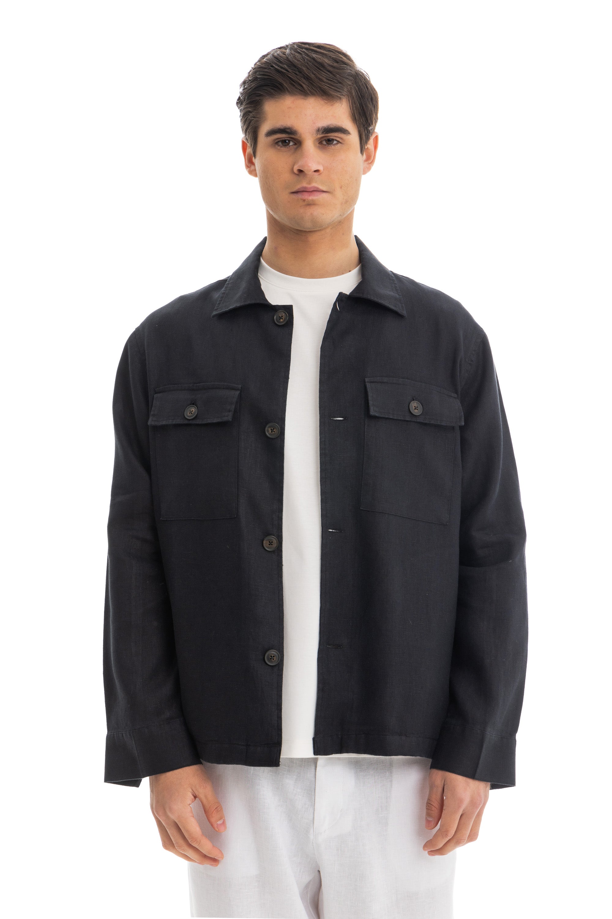 Black Linen Overshirt Jacket
