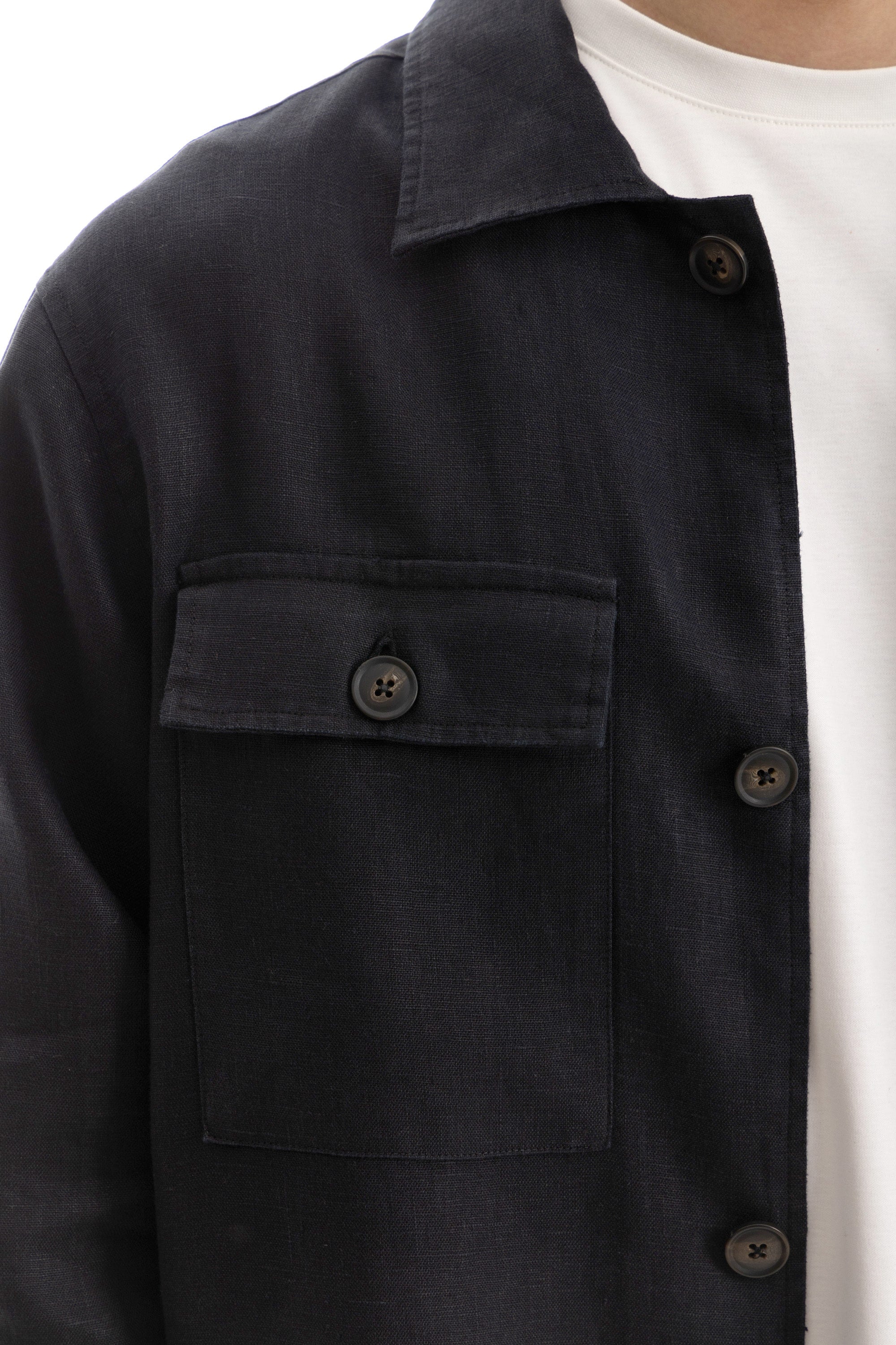 Black Linen Overshirt Jacket