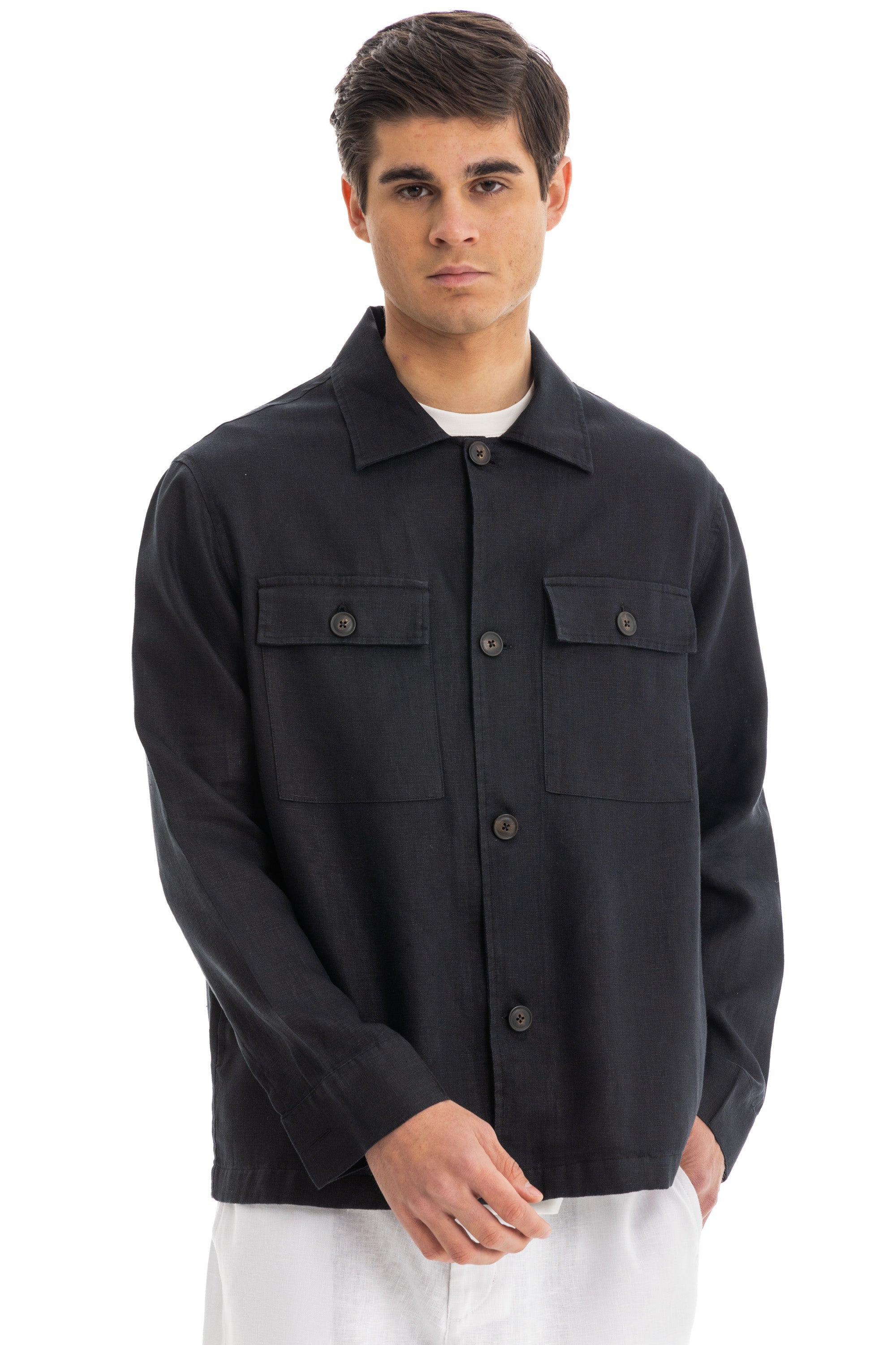 Black Linen Overshirt Jacket