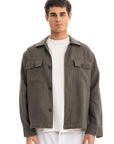 Olive Linen Overshirt Jacket