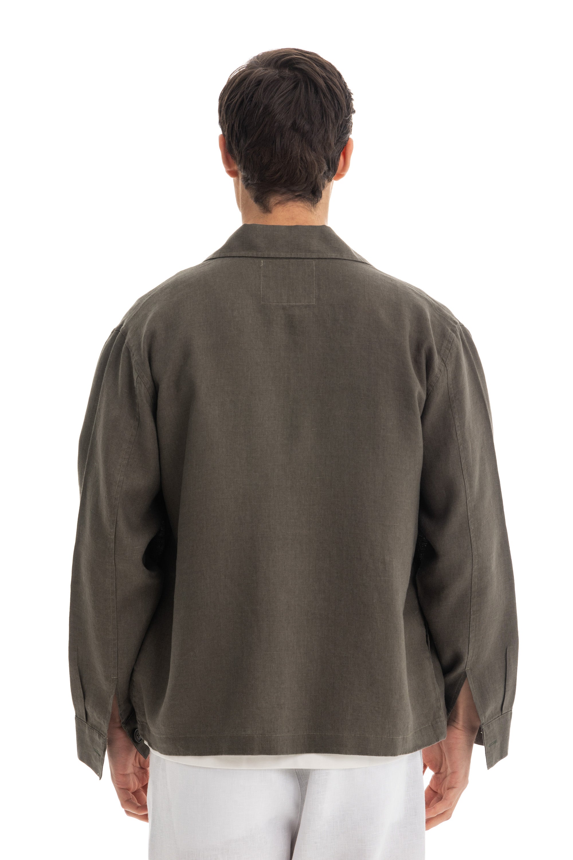 Olive Linen Overshirt Jacket