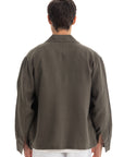 Olive Linen Overshirt Jacket