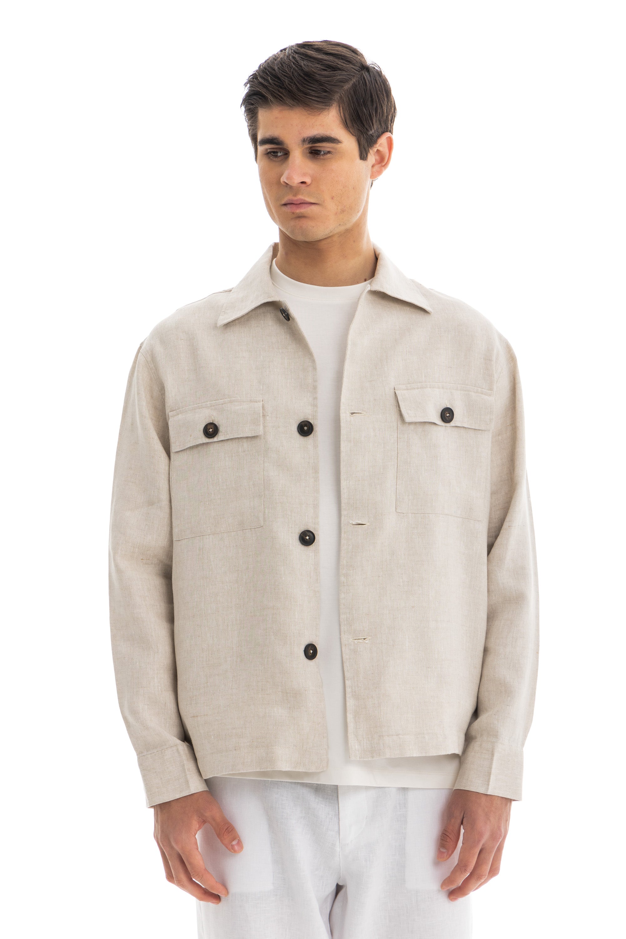 Beige Linen Over Shirt Jacket