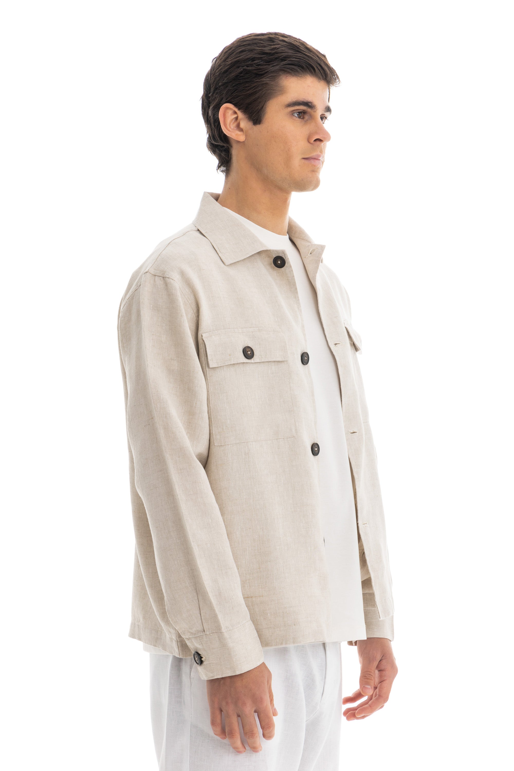 Beige Linen Over Shirt Jacket