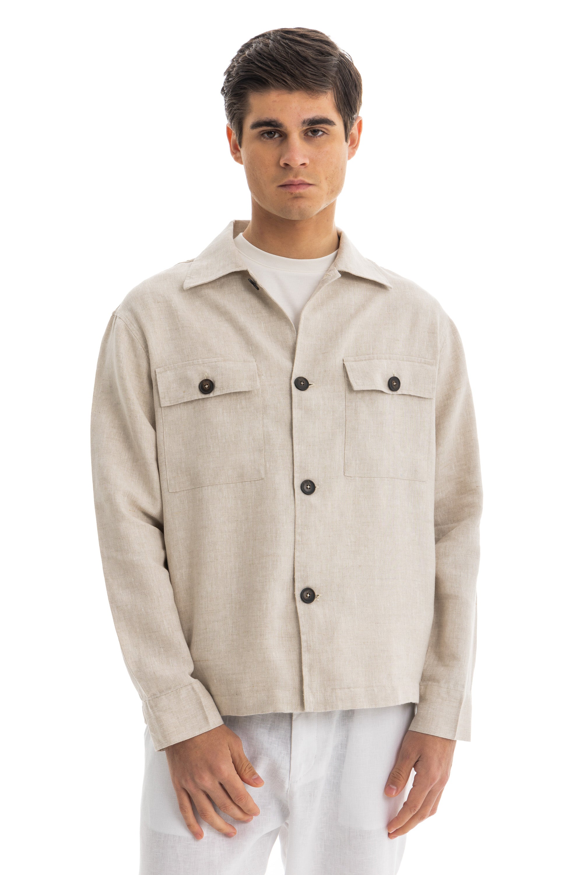 Beige Linen Over Shirt Jacket