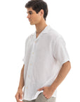 White Cuban Linen Shirt Short Sleeve