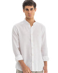 White Semi Collar Linen Shirt