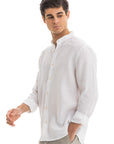 White Semi Collar Linen Shirt
