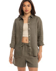 Women's Olive Linen Shorts