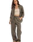 Women's Olive Linen Shirt