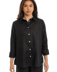 women's black linen shirt