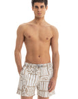 Beige Abstract Swim Shorts