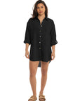Women's Black Linen Cover Up