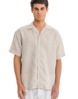 Beige Cuban Linen Shirt Short Sleeve