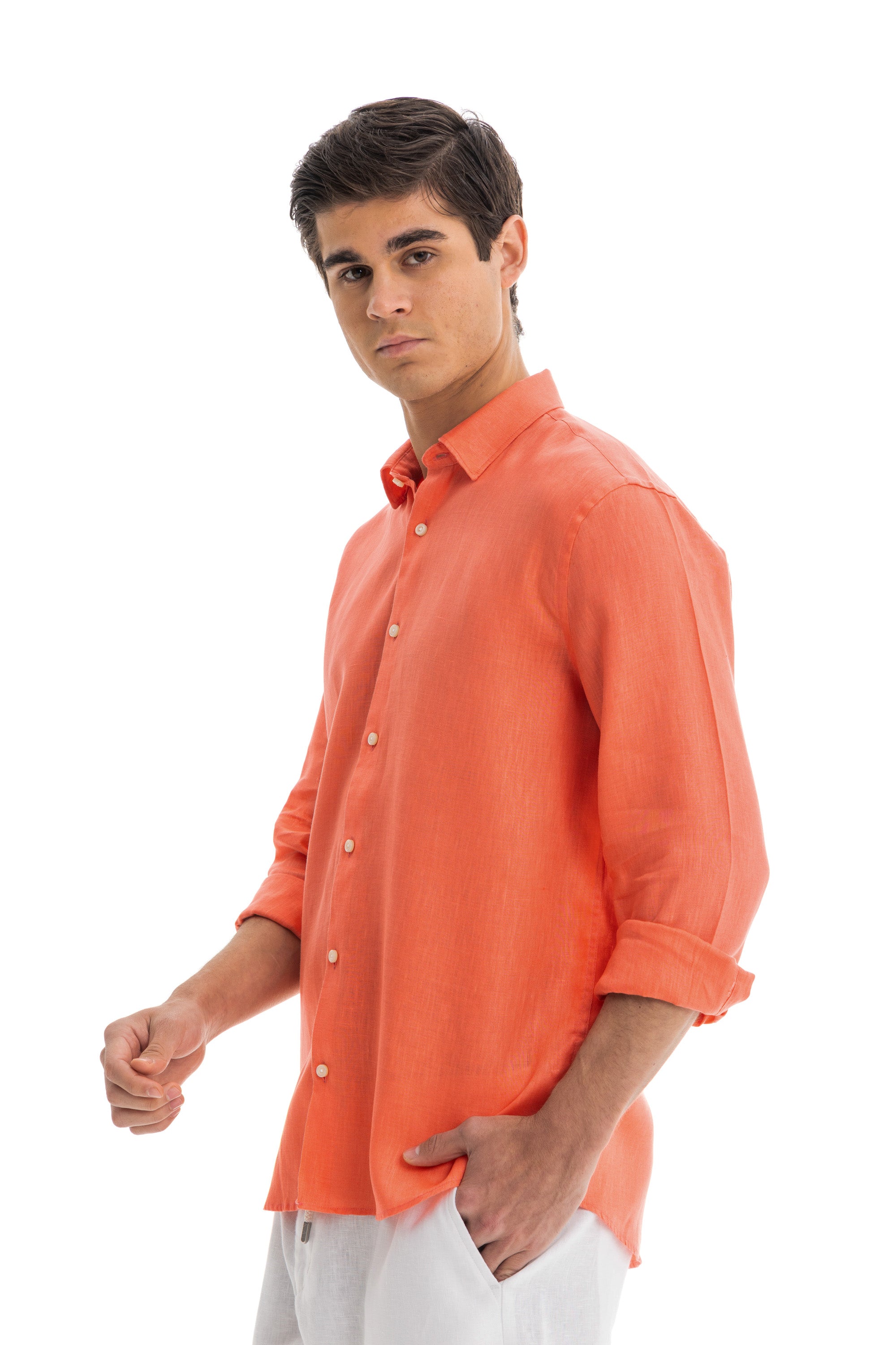 Men's Coral Linen Shirt