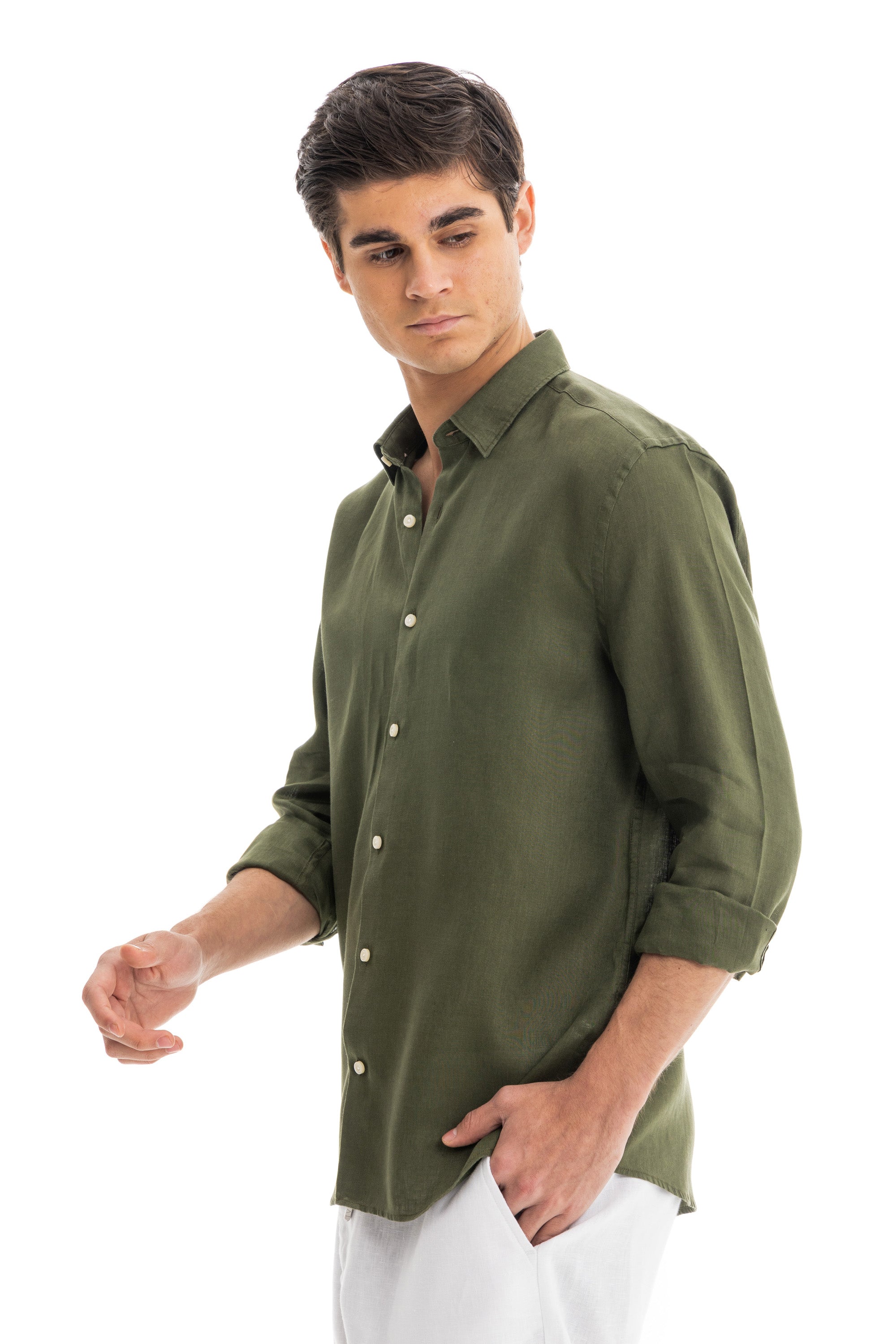 Men's Olive Linen Shirt