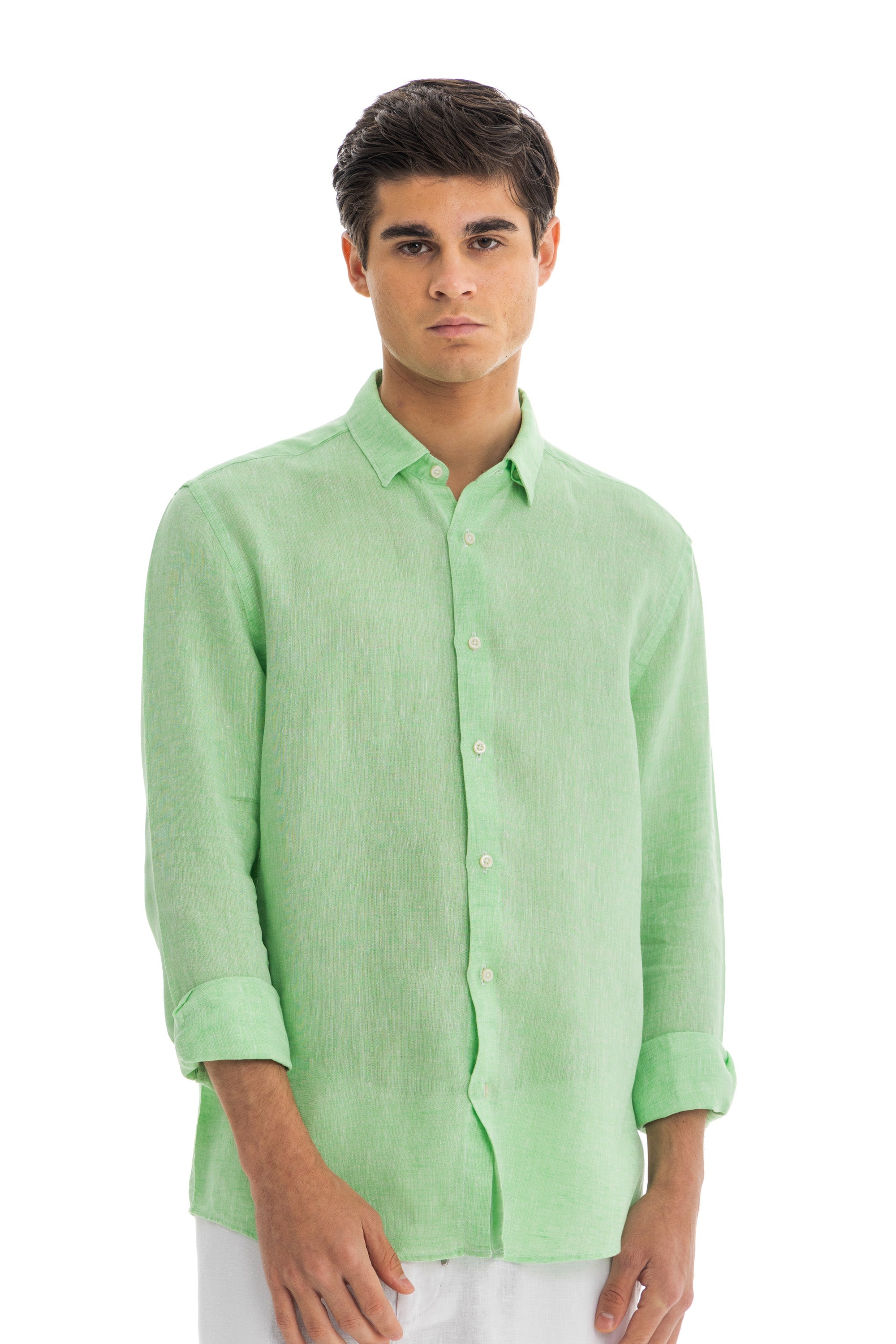 Men's Apple Green Linen Shirt  Kai Collections