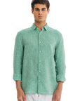 Men's Green Melange Linen Shirt
