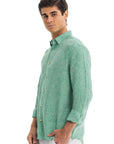 Men's Green Melange Linen Shirt
