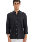 Black Semi Collar Linen Shirt