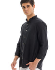 Black Semi Collar Linen Shirt