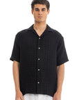 Black Honey-Comb Cuban Shirt