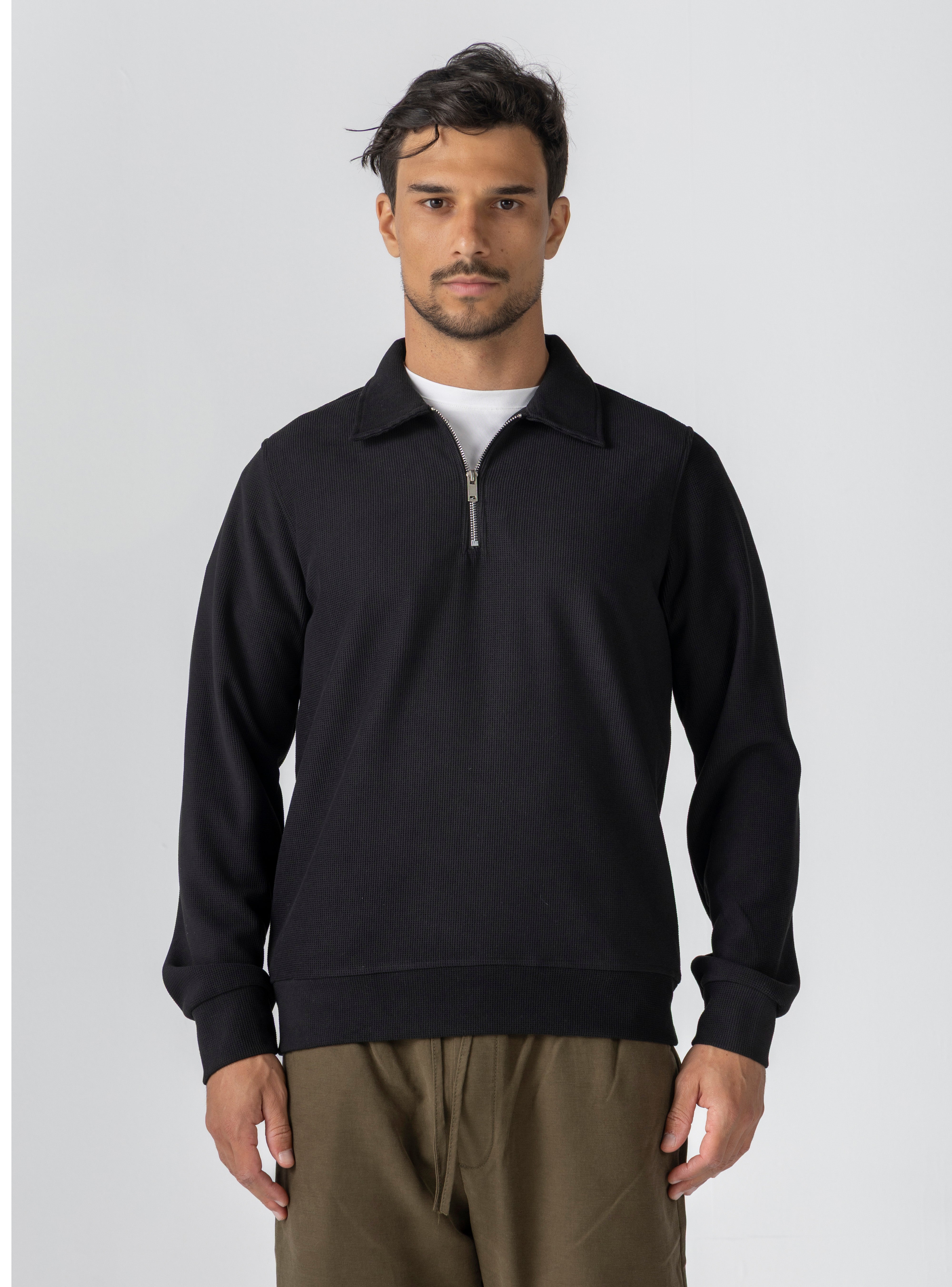 Black Textured Quarter Zipper – Kai Collections