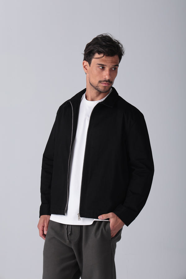 Black Gabardine Zipper Jacket
