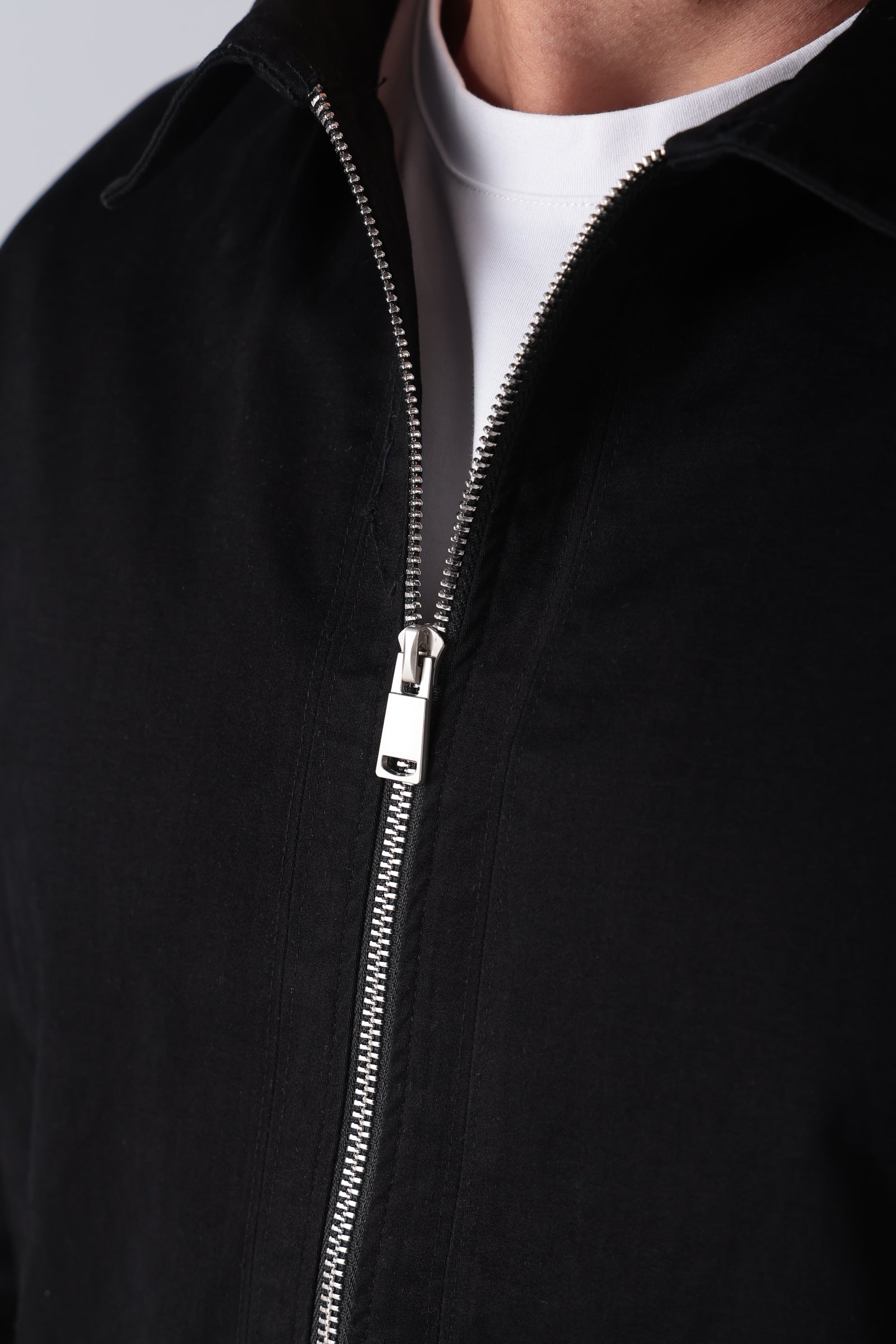 Black Gabardine Zipper Jacket