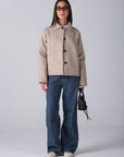 Women's Beige Wool Button Jacket