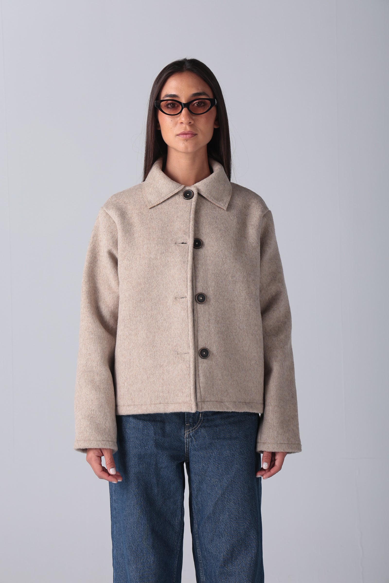 Women's Beige Wool Button Jacket