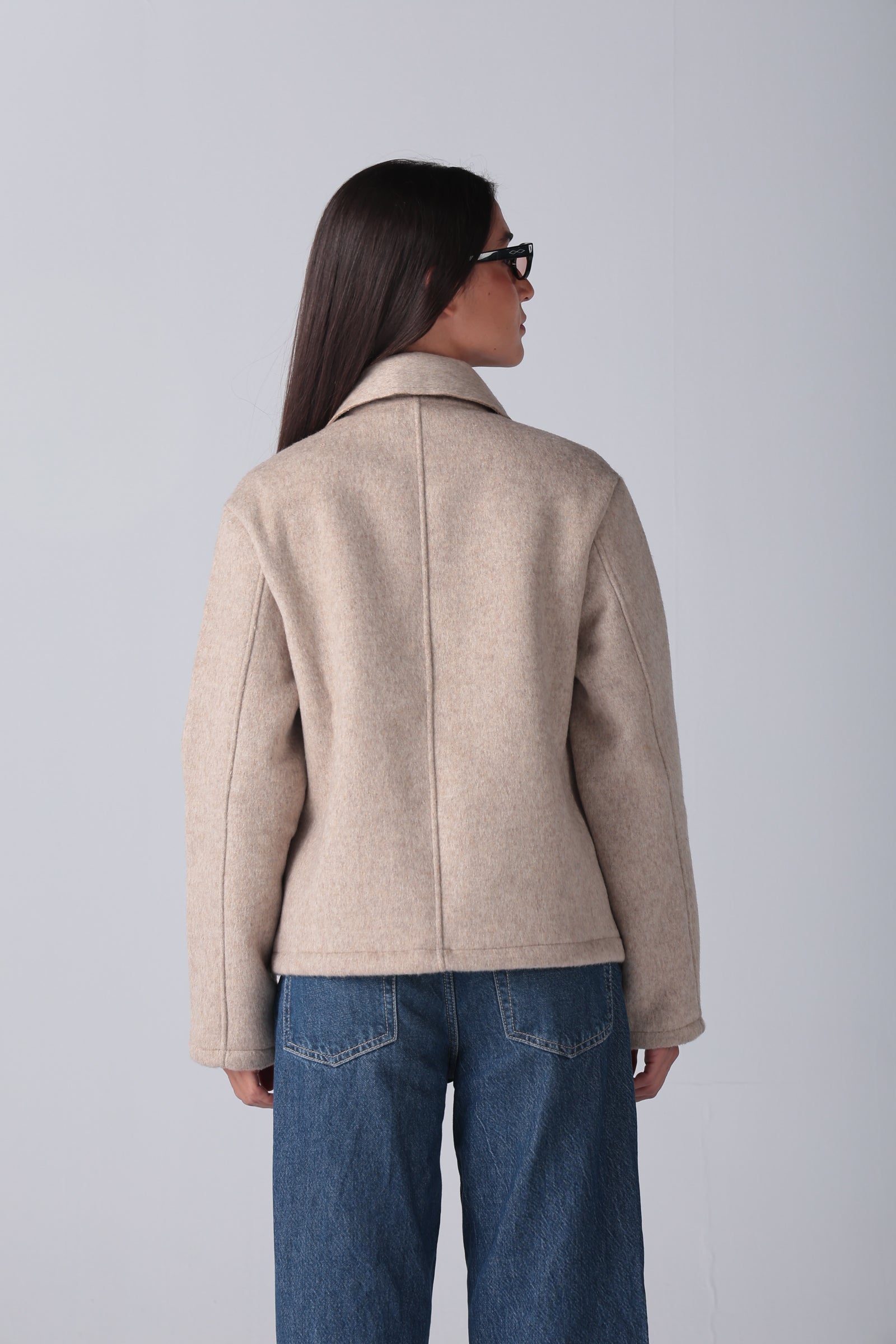 Women's Beige Wool Button Jacket