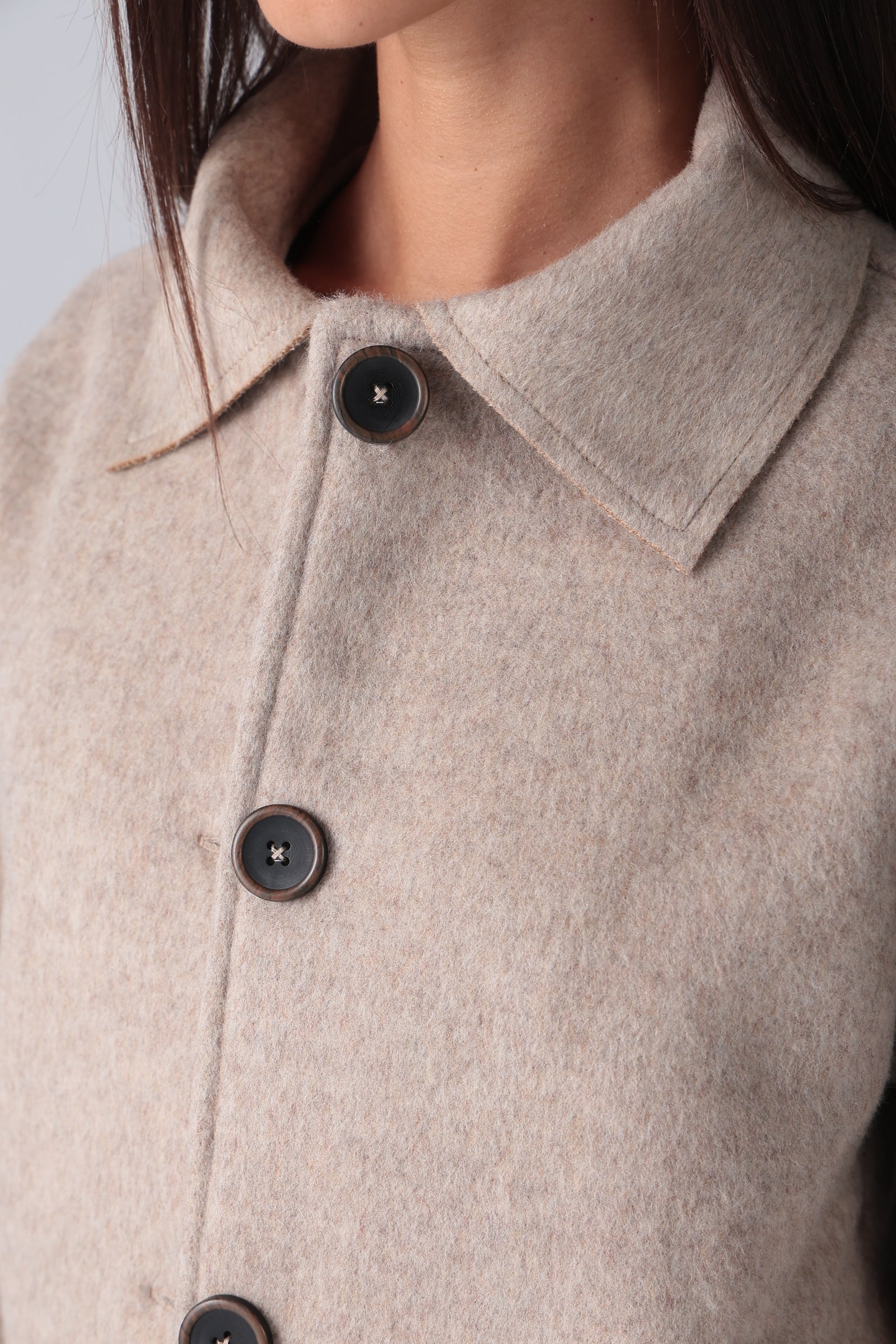 Women's Beige Wool Button Jacket