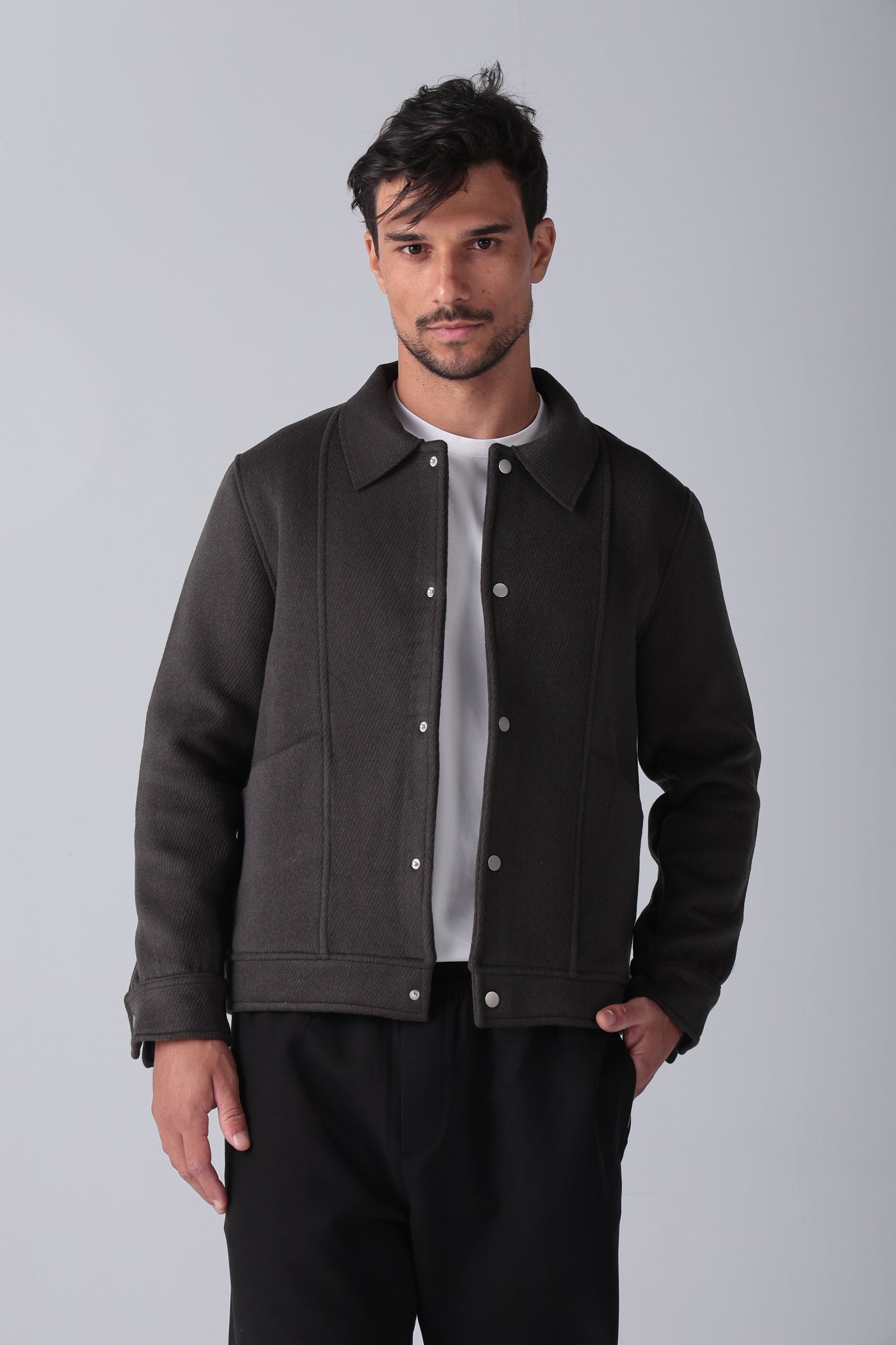 Dark Grey Wool Snaps Jacket